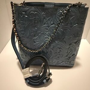 Patricia Nash Embossed Floral Leather Tote - Light Blue